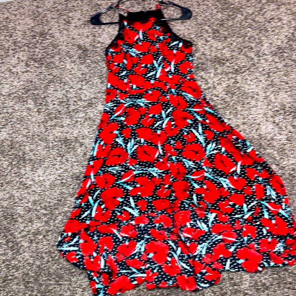 Black, red floral polkadot dress, lace On the top black under skirt size 7-8 j